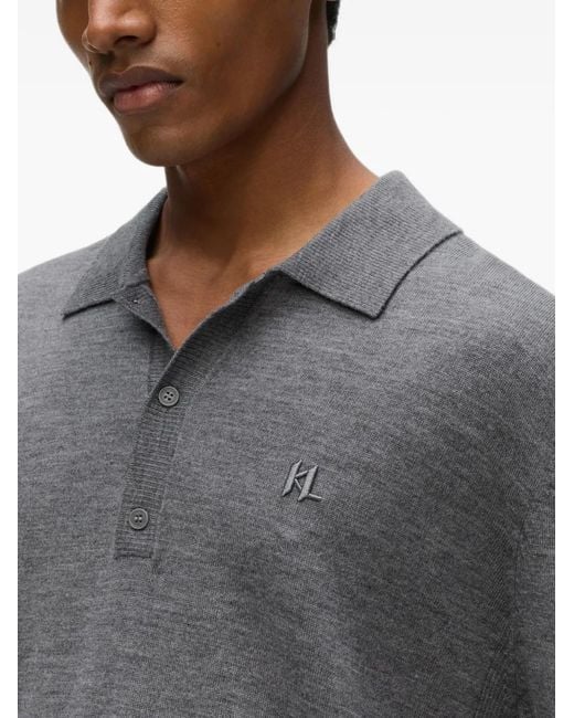 Karl Lagerfeld Blue Merino Wool Long-Sleeved Polo Shirt for men