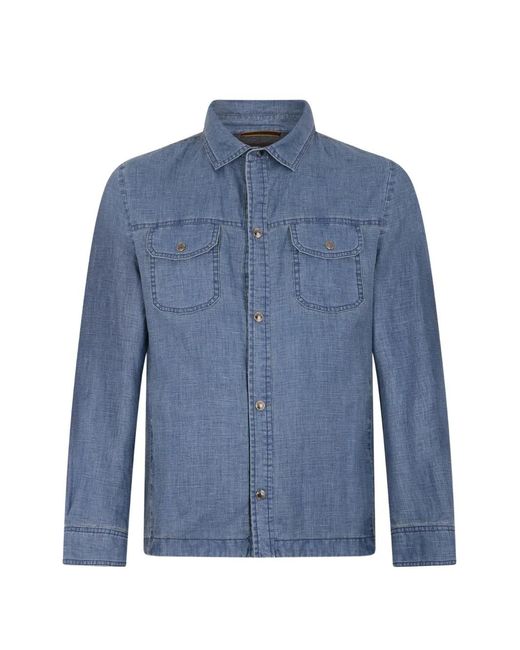 Moorer Blue Buttoned Chest-Pockets Shirt for men