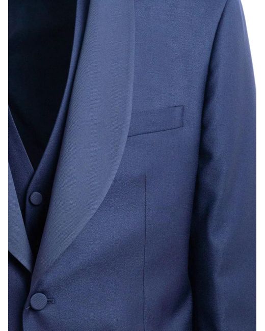 Tagliatore Blue Shawl-Lapel Three-Piece Suit for men