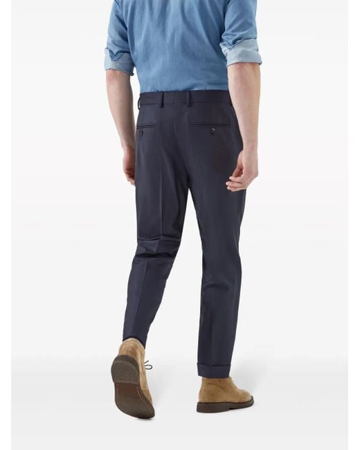 Brunello Cucinelli Blue Tapered-Leg Wool Trousers for men