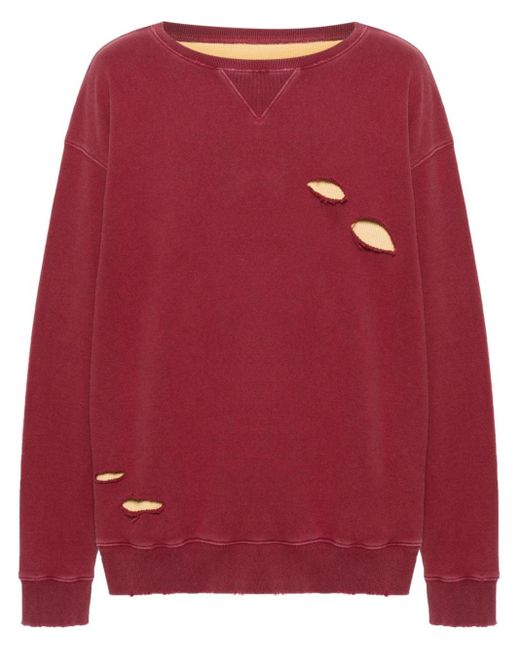 Maison Margiela Gerafelde Gelaagde Katoenen Sweater in het Red voor heren