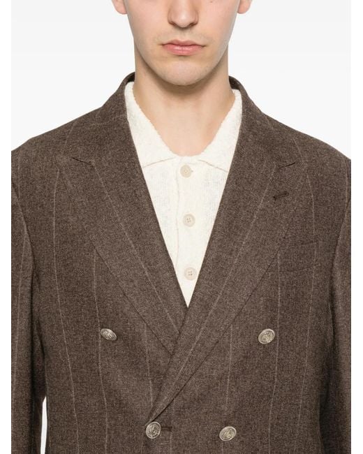Eleventy Brown Double-Breasted Pinstripe-Pattern Suit for men