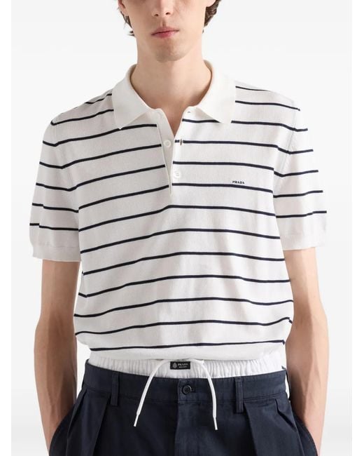 Prada White Polo En Coton À Manches Courtes for men
