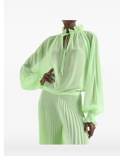 Genny Green Drawstring Fluid Blouse