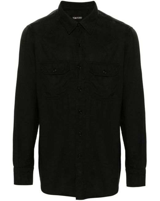 Tom Ford Black Chest-pockets Twill Shirt for men