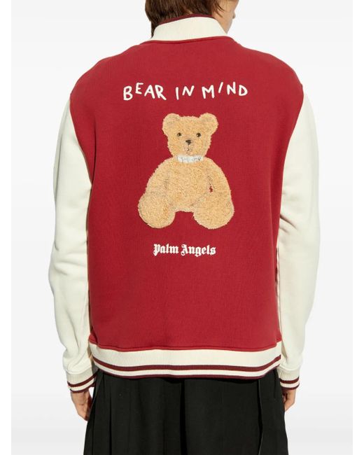 Palm Angels Red Bear-Motif Bomber Jacket for men