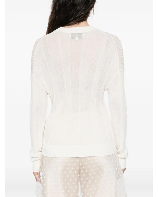 Bompard White Ribbed Round-Neck Sweater