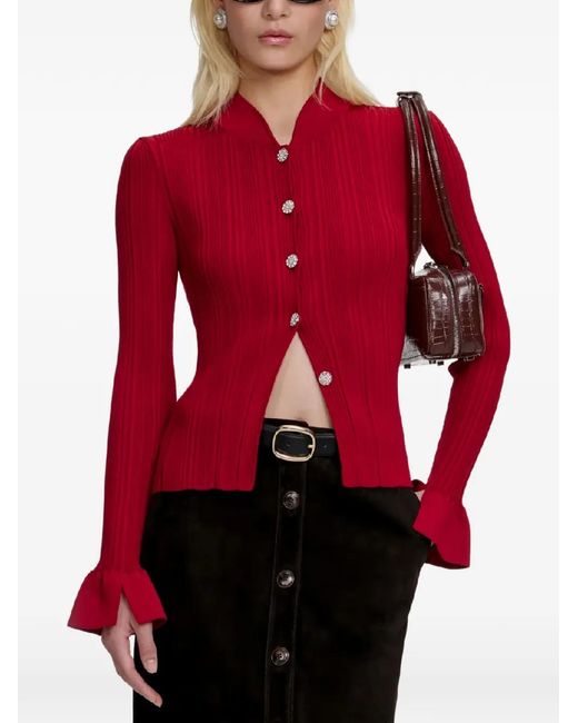 Self-Portrait Red Ribbed Button Cardigan