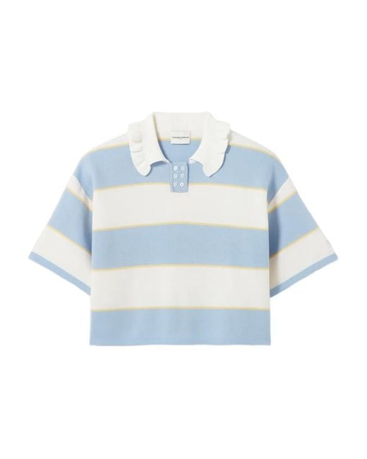 Claudie Pierlot Blue Striped Knit Polo