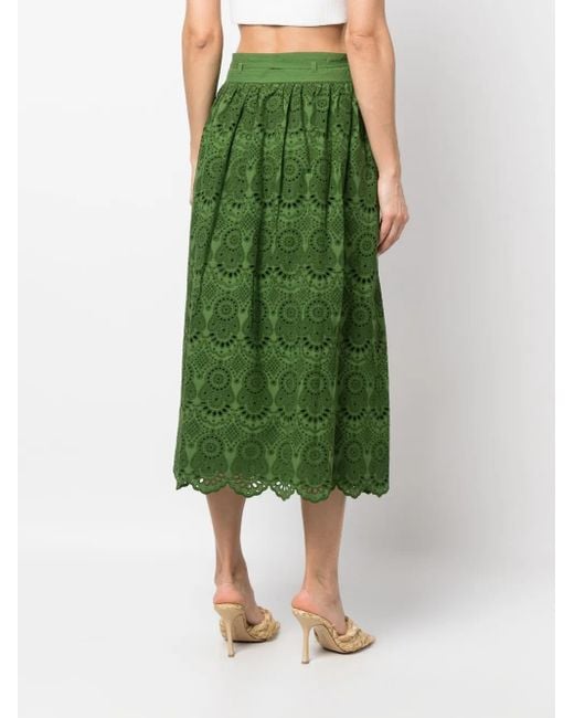 Ulla Johnson Green Clarabella Eyelet-Detail Skirt
