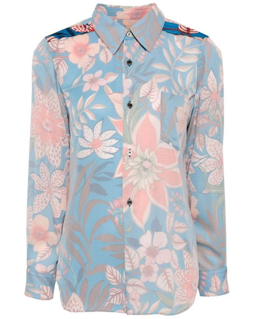Comme des Garçons Blue Floral-print Inside-out Shirt