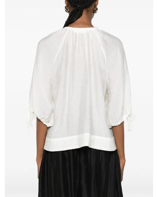 Samsøe & Samsøe White Samateran Tie-Neckline Blouse