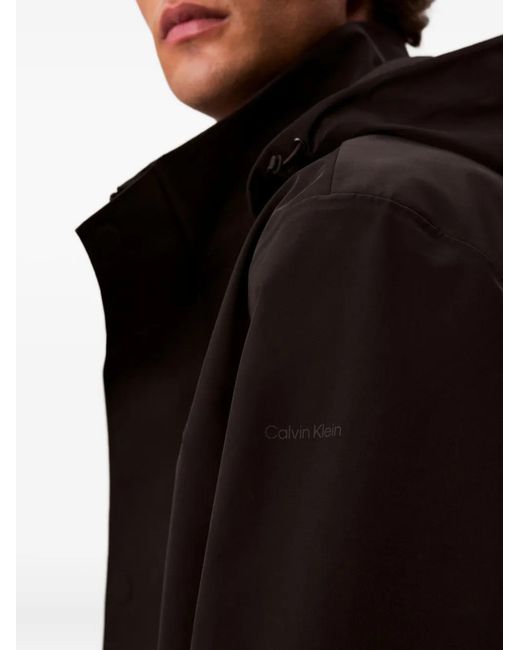 Calvin Klein Black Logo-Detail Hooded Coat for men