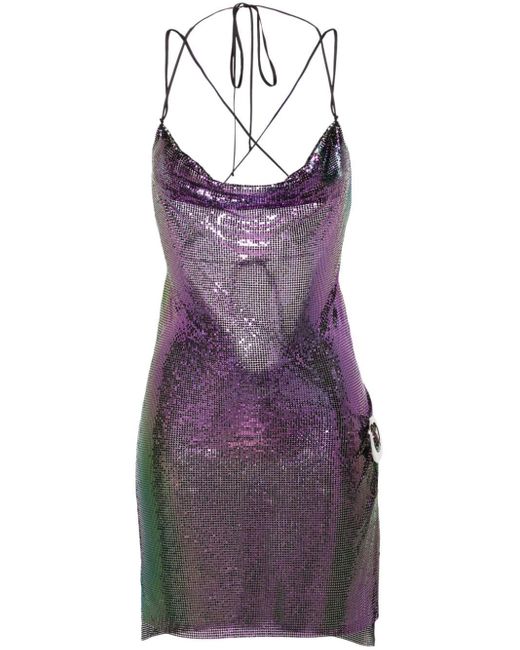 Vestido corto Tropicana con cadena MANURI de color Purple
