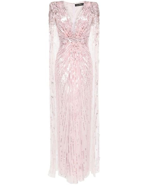 Jenny Packham Pink Gold Rush Sequined Cape Gown