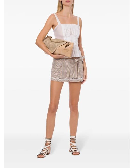 Alberta Ferretti Pink Bow-Embellished Striped Mini Shorts