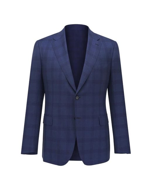 Brioni Blue Checked-Pattern Single-Breasted Blazer for men