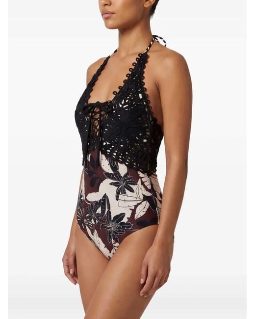 Twinset Black Floral-Embroidered Swimsuit