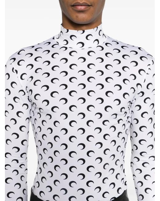 MARINE SERRE White Moon-Print Mock-Neck T-Shirt for men