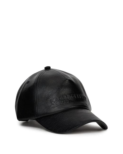 Karl Lagerfeld Black Logo-Embossed Cracked-Effect Cap for men