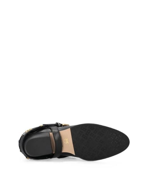 Pinko Black Buckle-Detail Leather Ankle Boots