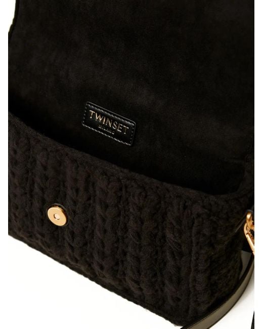 Twinset Black Fringed Logo-Plaque Satchel