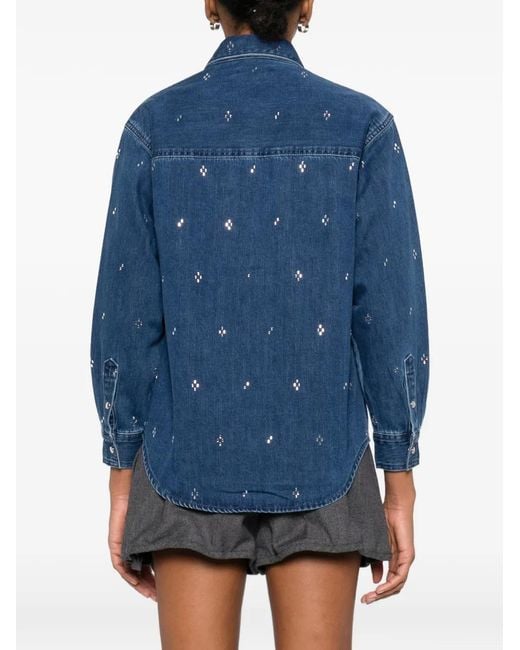 Maje Blue Rhinestone Denim Shirt