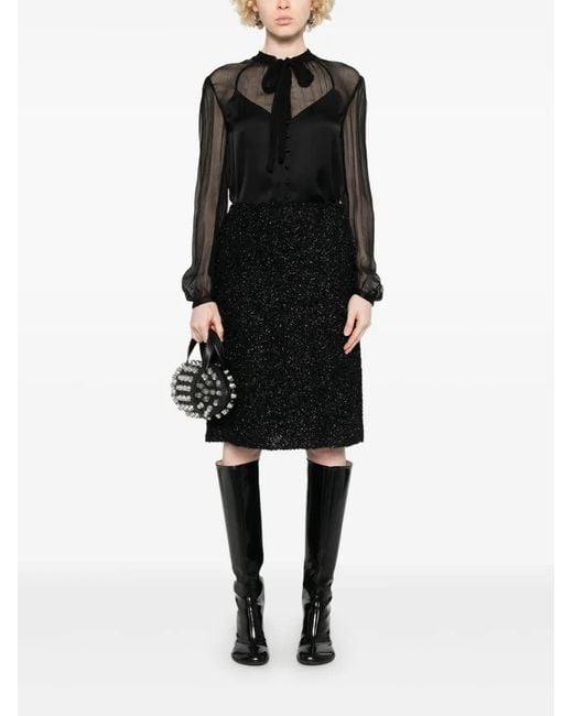 Twinset Black Satin Tie-Neck Blouse