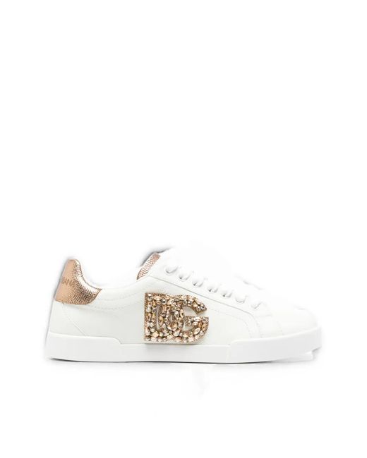 Dolce & Gabbana White Crystal-Embellished Dg Logo Sneakers