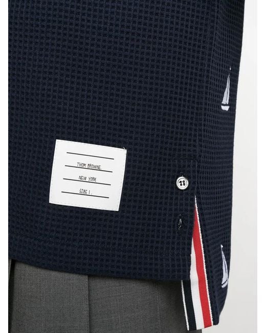 Thom Browne Blue Textured Short-Sleeve Polo Shirt for men