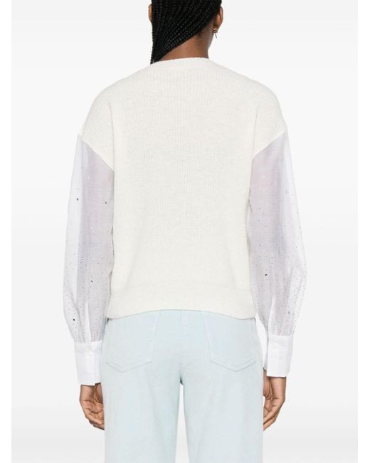 Peserico White Sheer-sleeve Knitted Jumper