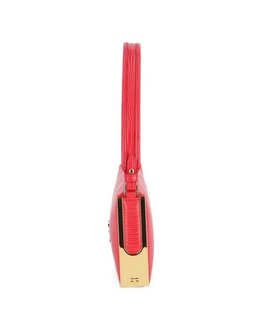Elisabetta Franchi Red Lizard-Effect-Tone Trim Shoulder Bag
