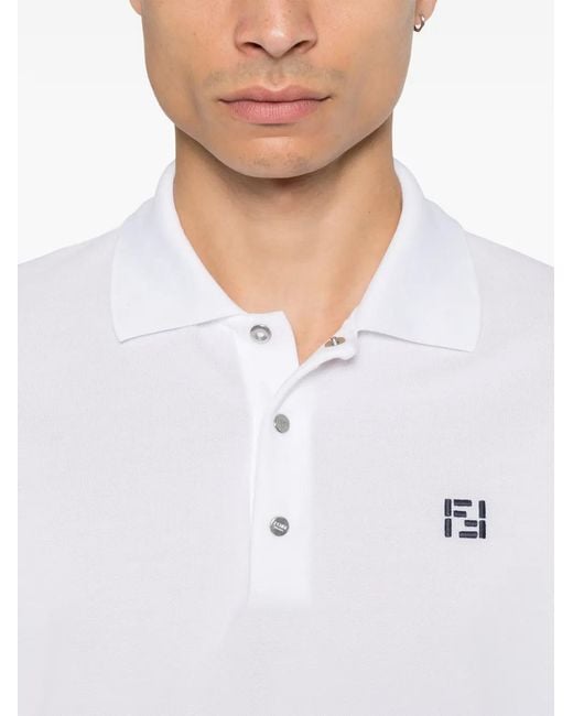 Polo À Logo Brodé Fendi pour homme en coloris White