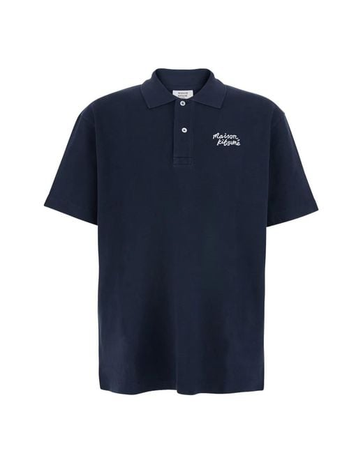 Maison Kitsuné Blue Logo-Embroidered Cotton Polo Shirt for men