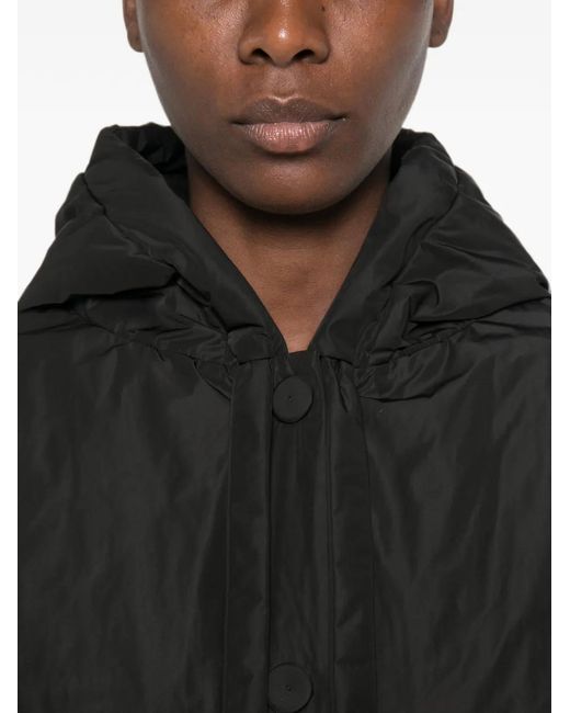 ROSSO35 Black Hooded Button-Fastening Jacket