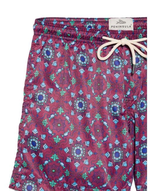 Peninsula Purple Rapallo Patterned Drawstring Swim Shorts for men