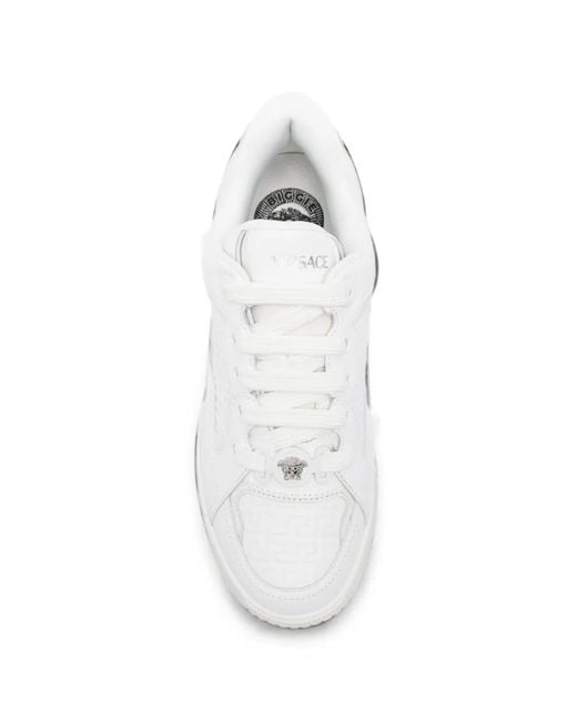 Versace White Greca Embossed Leather Sneakers for men