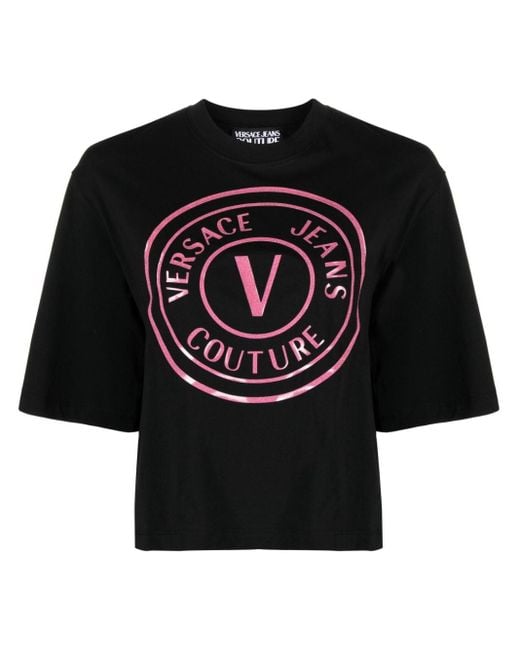 T-shirt brillant à logo imprimé Versace en coloris Black