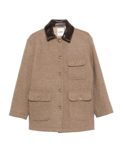 Sandro Natural Tweed Single-Breasted Coat