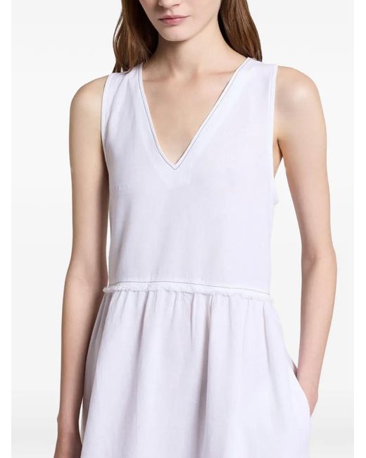 Peserico White V-Neck Tiered Maxi Dress