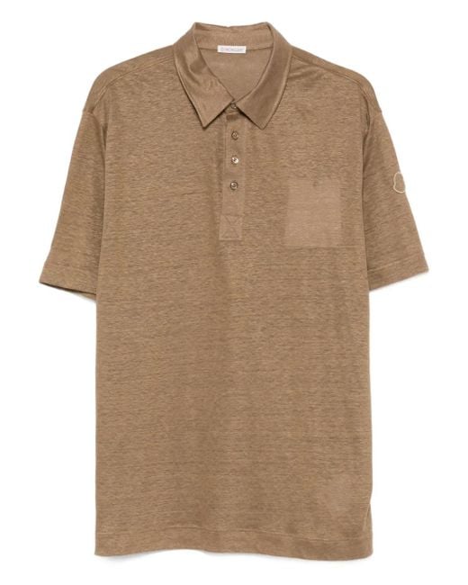 Moncler Brown Patch-Pocket Linen Polo Shirt for men