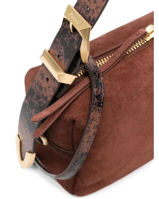 Pinko Brown Studded Leather-Strap Shoulder Bag
