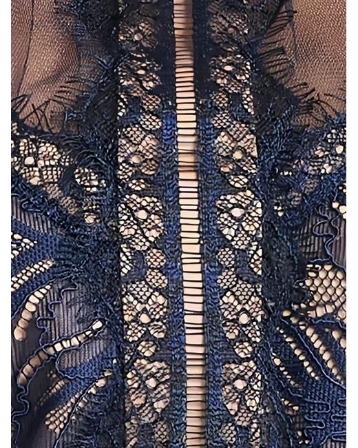 Tadashi Shoji Blue Debore Lace-Detail Tiered Gown