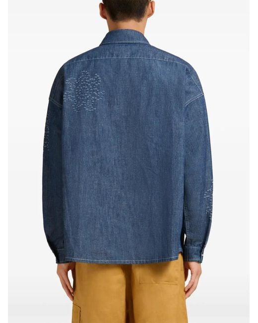 Marni Blue Sun-Detail Long-Sleeved Shirt for men