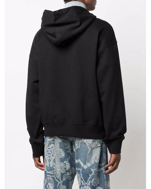 Versace Jeans Couture Black Logo-Print Cotton Hoodie for men