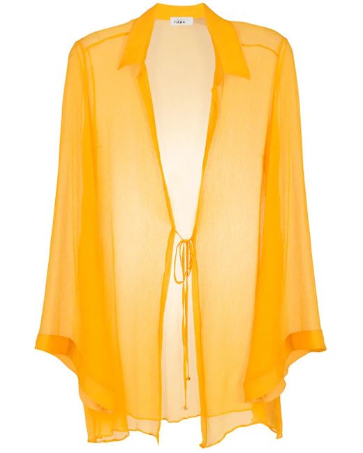 Amir Slama Yellow Tie-Front Silk Beach Cover-Up
