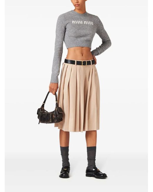 Miu Miu Gray Cashmere Logo Sweater