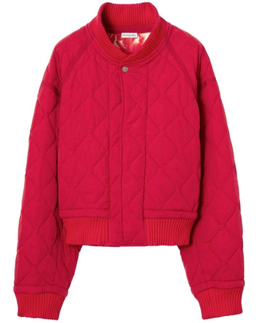 Burberry Red Raglan-sleeves Quilted Bomber Jacket