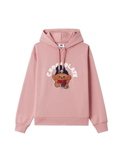 Chocoolate Pink Graphic-Print Drawstring Hoodie