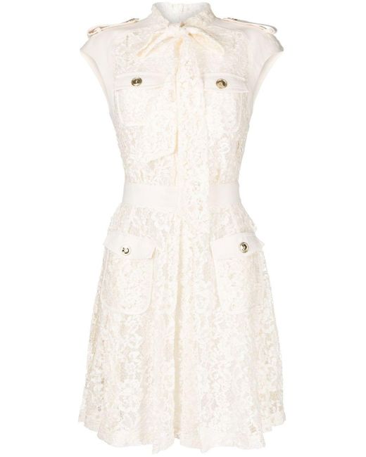 Zuhair Murad Pussy-bow Lace Mini Dress in White - Lyst